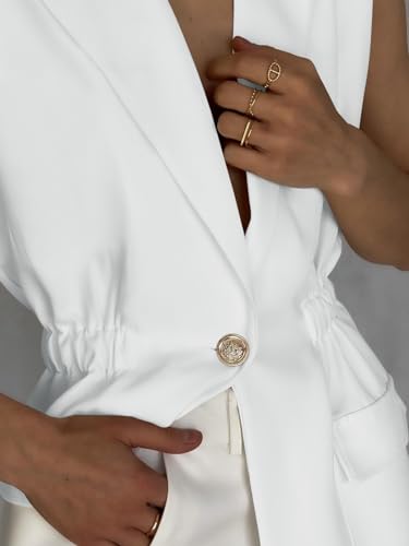 Women's Work Casual Sleeveless Blazer Vest Fashion Open Front Lapel Elastic Waist Blazer Jackets with Pockets