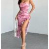 Women's Floral Print Strapless Asymmetrical Bodycon Midi Dress Ruffle Ruched Summer Beach Hawaiian Sundress