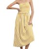 Women Striped Strapless Flowy Maxi Dress Backless Patchwork Tube Top Dress Summer Party Formal Long Dresses