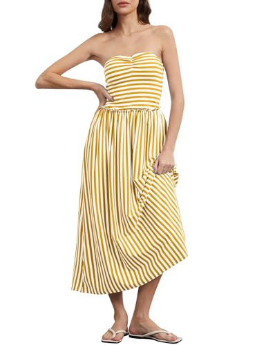 Women Striped Strapless Flowy Maxi Dress Backless Patchwork Tube Top Dress Summer Party Formal Long Dresses