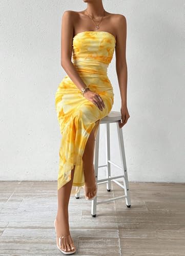 Women's Summer Strapless Dresses 2025 Maxi Bodycon Tube Top Dress Floral Beach Vacation Clothes for Women