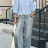 Womens Cropped Button Down Shirts 3/4 Length Sleeve Casual Cotton Blouses Loose Fit Ruffle Hem Tops