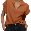 Womens Summer Cap Sleeve Blouse V Neck Casual Dressy Work Tops Loose Fit Elegant Textured Shirts