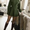 Womens Puff Long Sleeve Sweater Dresses Casual Trendy A-Line Short Mini Dress Fall High Waisted Skater Dress