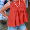 Womens Pleated Babydoll Tank Tops Summer Peplum Sleeveless Cotton Blouses Loose Fit Flowy Shirts