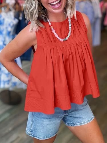 Womens Pleated Babydoll Tank Tops Summer Peplum Sleeveless Cotton Blouses Loose Fit Flowy Shirts