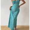 Women's Twist Front Strapless Bodycon Dress Summer Split Thigh Maxi Tube Dresses Vacation Outfits
