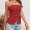 Notched Neck Tube Tops Blazer Sleeveless Button Fitted Strapless Work Blazer Vest