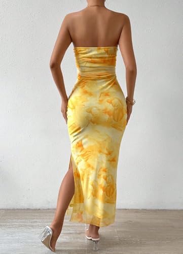 Women's Summer Strapless Dresses 2025 Maxi Bodycon Tube Top Dress Floral Beach Vacation Clothes for Women