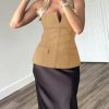 Womens Strapless Tube Tops Summer Fitted Notched Neck Blazer Vest Business Dressy Casual Suit Vest Tops