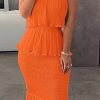 Women's Tube Top Ruffled Tiered Maxi Dress Sleeveless Backless Bodycon Smocked Shirred Party Holiday Long Dress