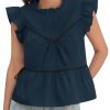 Womens Ruffle Babydoll Tank Tops Summer Cotton Peplum Mock Neck Blouses Trendy Casual Pleated Bow Shirts