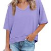 41XMIOvjZML.jpg Womens Summer V Neck T Shirts Casual Short Sleeve Flowy Tops Cute Loose Fit Basic Tees