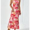 Women's Floral Cut Out Backless Strapless Tube Dress Summer Vacation Maxi Dresses