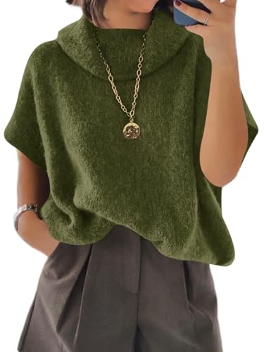 41YJmn0WHVL.jpg Womens Oversized Turtleneck Poncho Sweaters Short Batwing Sleeve Casual Slouchy Loose Fit Chunky Knit Pullover Tops