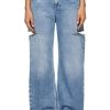 Womens High Waisted Baggy Jeans Side Cut Out Wide Leg Stretchy Trendy Denim Pants with Pockets