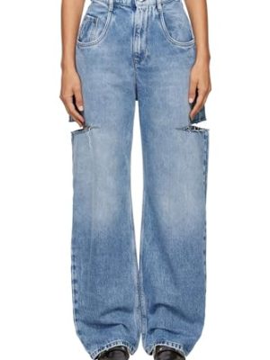 Womens High Waisted Baggy Jeans Side Cut Out Wide Leg Stretchy Trendy Denim Pants with Pockets