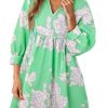 Womens Floral Mini Dresses 3/4 Sleeve V Neck Flowy Babydoll Dress Summer Beach Vacation Boho Outfits