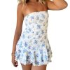 Women's Floral Print Ruffle Tube Mini Dress Strapless Sleeveless Layered Vacation Summer Dresses