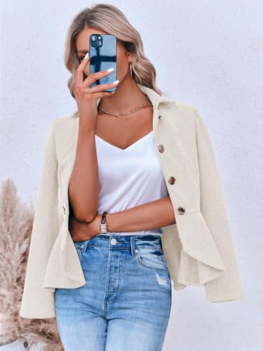 Elegant Women Blazer Business Work Office Peplum Hem Jacket Open Front Herringbone Coats
