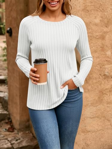Womens Long Sleeve Fuzzy Tunic Tops Knit Casual Dressy Pullover Sweatshirt Fall Loose Fit Crew Neck Shirts Blouse