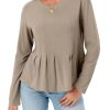 Womens Long Sleeve T-Shirts Pleated Crew Neck Peplum Dressy Casual Fall Tee Tops