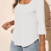 Womens 3/4 Sleeve Tunic Tops Square Neck Pleated Summer Blouses Dressy Casual Loose Fit T Shirts