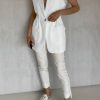 Women's Work Casual Sleeveless Blazer Vest Fashion Open Front Lapel Elastic Waist Blazer Jackets with Pockets