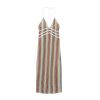 Womens Summer Sexy Deep V Backless Maxi Dress Slim Fit Crochet Floral Halter Party Dresses