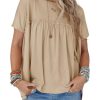 Women Summer Babydoll Tops Pleated Short Sleeve Crew Neck Peplum Blouse Casual Loose Fit T Shirts
