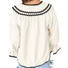 Womens Ruffle Puff Sleeve Blouse V Neck Trim Shirts Trendy Casual Loose Fit Tops