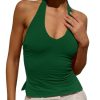 Womens Sexy Scoop Neck Halter Tops Backless Ruched Knit Tank Tops Summer Sleeveless Fitted Going Out Shirts