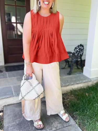 Womens Pleated Babydoll Tank Tops Summer Peplum Sleeveless Cotton Blouses Loose Fit Flowy Shirts