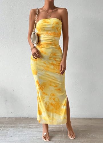 Women's Summer Strapless Dresses 2025 Maxi Bodycon Tube Top Dress Floral Beach Vacation Clothes for Women