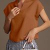 Womens Summer Cap Sleeve Blouse V Neck Casual Dressy Work Tops Loose Fit Elegant Textured Shirts