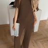 Womens 2 Piece Lounge Sets Casual Batwing Short Sleeve Knit Sweater Loose Wide Leg Pants Travel Outfits