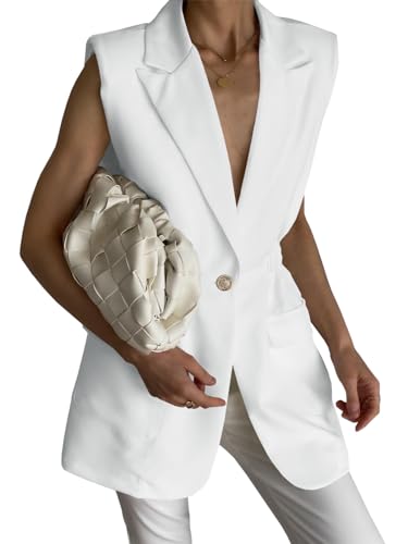 Women's Work Casual Sleeveless Blazer Vest Fashion Open Front Lapel Elastic Waist Blazer Jackets with Pockets