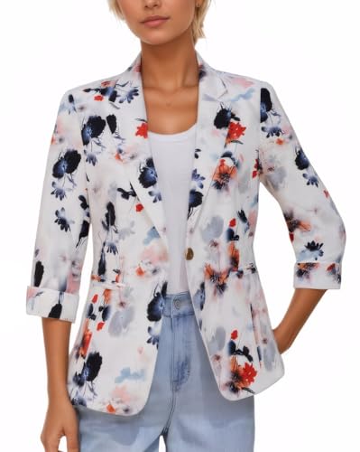 Womens Blazers 3/4 Sleeve Lightweight Office Work Blazer Jacket