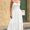 Women's Summer Strapless Maxi Dress 2025 Off Shoulder Hollow Out Smocked A Line Tube Tiered Long Dresses
