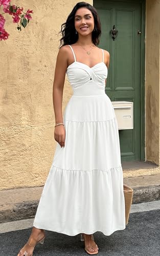 Women's Summer Strapless Maxi Dress 2025 Off Shoulder Hollow Out Smocked A Line Tube Tiered Long Dresses
