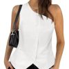 Womens One Shoulder Blazer Vest Summer Fitted Button Down Waistcoat Trendy Work Sleeveless Suit Tops
