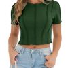 Womens Short Sleeve Crop Tops Summer Fitted Ribbed Knit Tee Shirts Trendy Casual Y2k Going Out Shirts