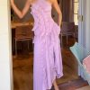 Women Chic Pleated Halter Neck Long Strapless Lotus Edge Vacation Maxi Dress