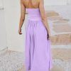 Women's Summer Strapless Dress Solid Hot Shot Off Shoulder Sundresses Flowy Long Casual Dress for Beach Purple
