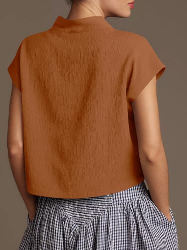 Womens Summer Cap Sleeve Blouse V Neck Casual Dressy Work Tops Loose Fit Elegant Textured Shirts