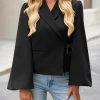 Womens Puff Long Sleeve Blazers V Neck Wrap Cropped Trench Coat Work Office Dressy Casual Suit Jackets