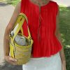 Womens Bow Front Tie Tank Tops Pleated Babydoll Top Sleeveless Cute Coquette Shirt Summer Outfits