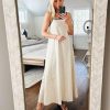 Women's 2025 Summer Linen Maxi Dress Contrast Spaghetti Strap Dress Backless Sleeveless Casual Party Beach Dresses