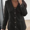 Womens Peter Pan Collar Shirts Summer Button Down Long Sleeve Tops Dressy Casual Cute Blouses Black