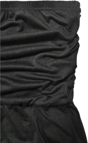 Womens Sexy High Waist A Line Solid Color Pleated Strapless Loose Summer Dress Casual